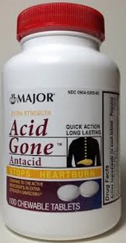 Major Acid Gone Antacid Stops Heartburn Chewable Tablets White 100 Count 160 Mg