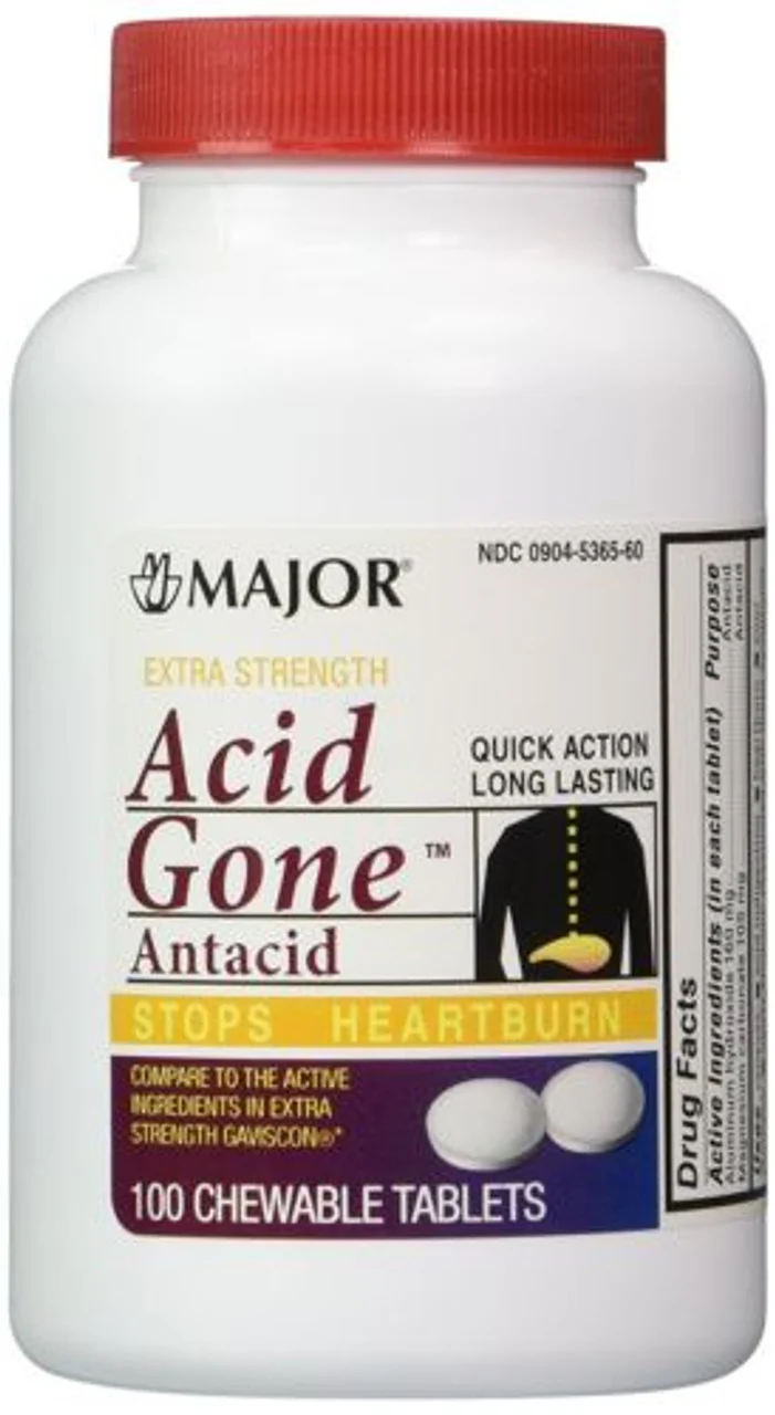 Major Acid Gone Antacid Stops Heartburn Chewable Tablets White 100 Count 160 Mg - Image 2