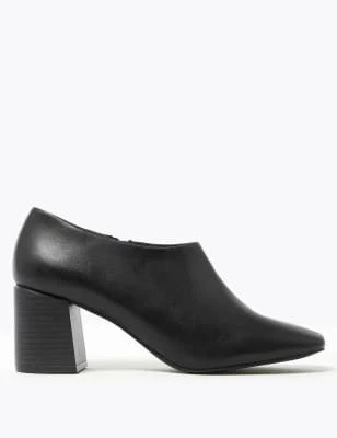 Marks & Spencer Leather Square Toe Shoe Boots - Black - US 4.5 (UK 3)