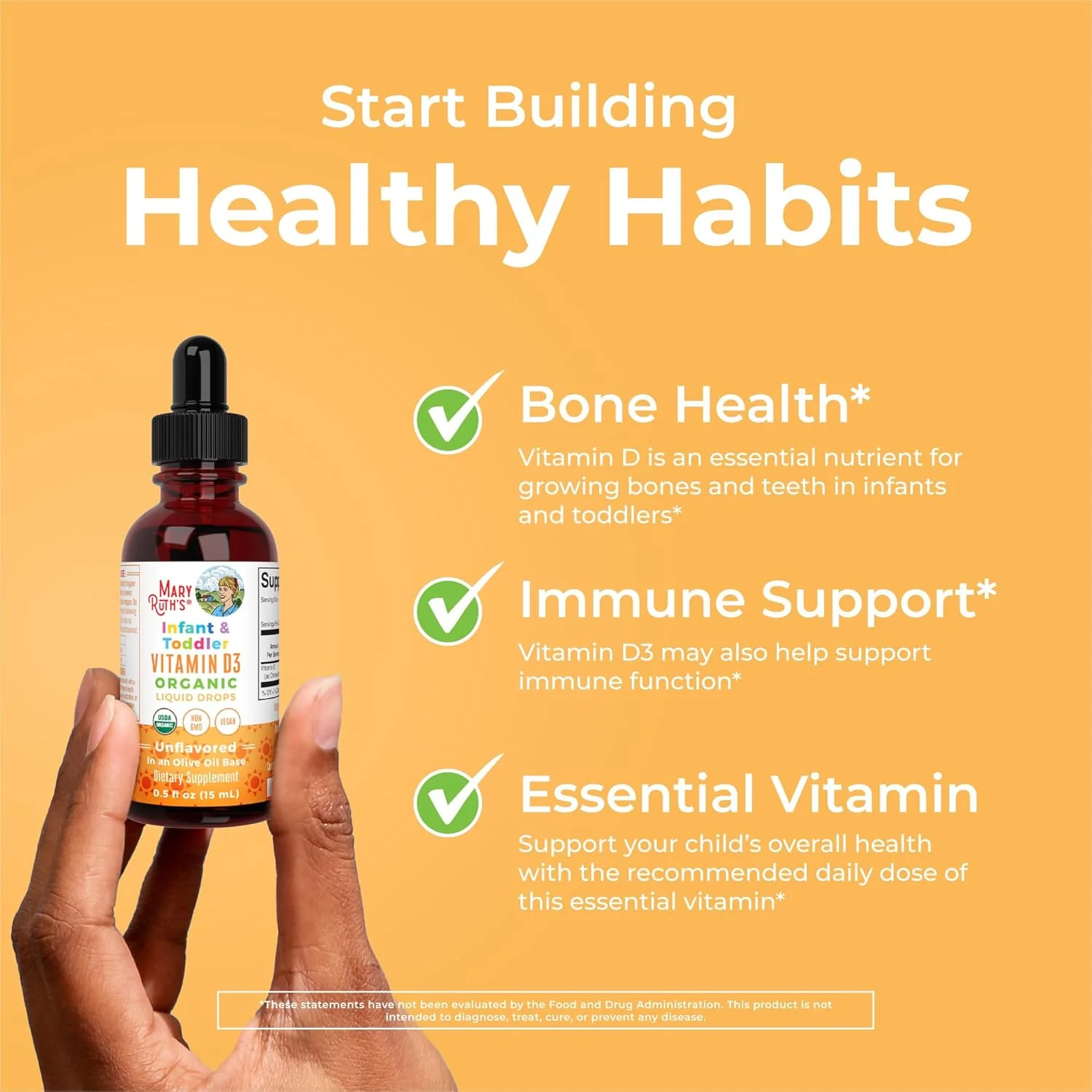 Mary Ruth's Organics USDA Organic Vitamin D Drops | Vitamin D3 Liquid | Sugar Free | Liquid Vitamin D Drops Immune Support for Infants & Toddlers | VIT D3 | Gluten Free | Non-GMO | 90-150 Servings - Image 2