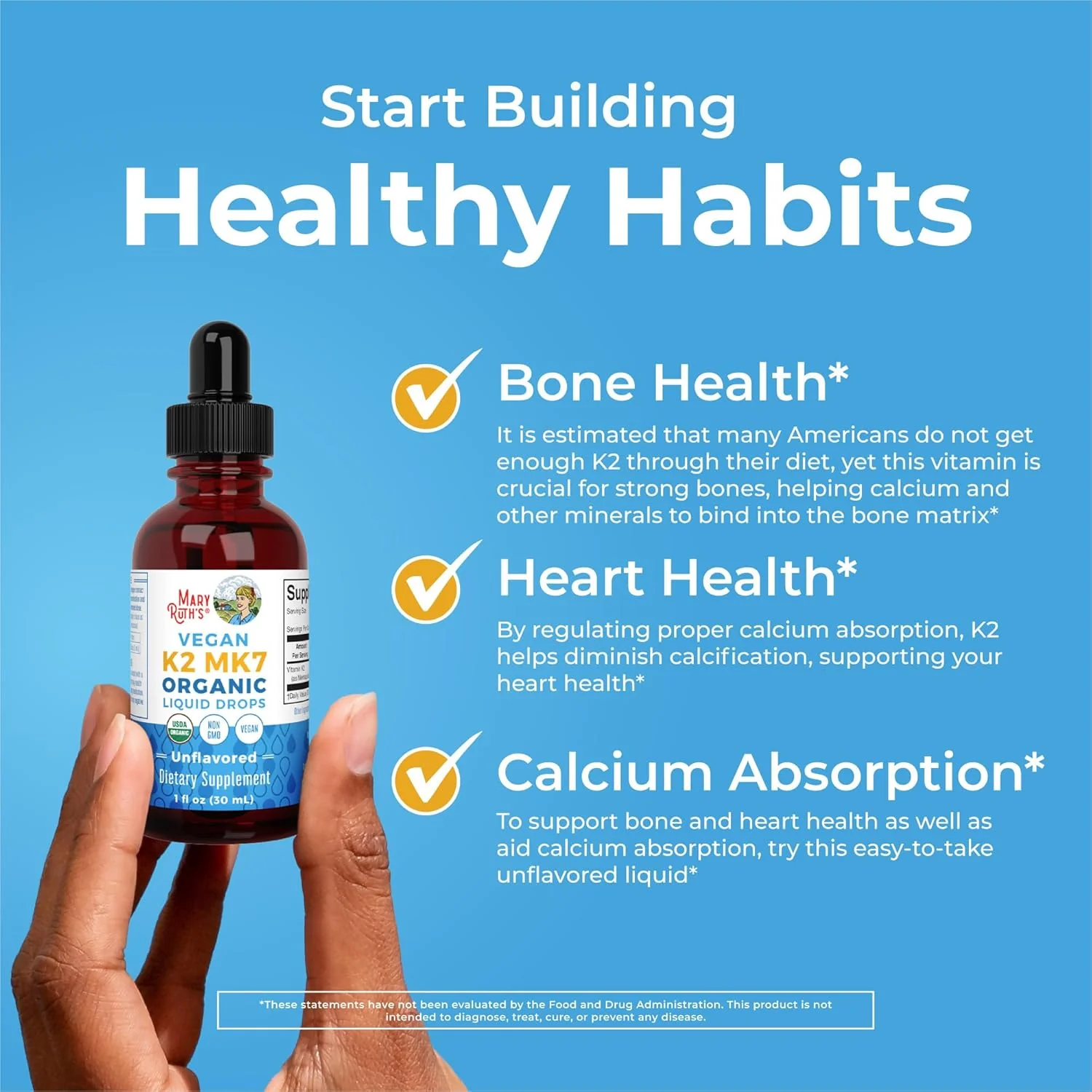 Mary Ruth's Organics USDA Organic Vitamin K2 MCT Liquid Drops for Adults & Kids | 100 mcg K2 MK7 per serving + Organic MCT Oil | Vegan K2 Vitamin for Bone Health | Heart Health | Calcium Absorption | 1oz - Image 3