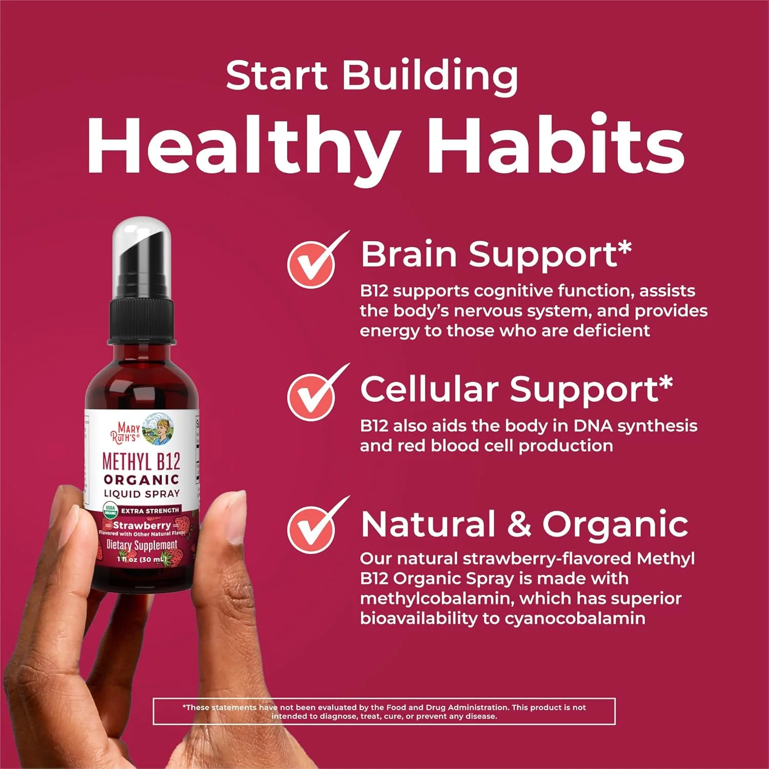 Mary Ruth's Organics Vitamin B12 Liquid Spray | Vegan, Non-GMO, Gluten-Free | USDA Organic Supplement | Energy & Nervous System Support | B12 Vitamins for Women & Men | 720 mcg | 1 Fl Oz - Image 3