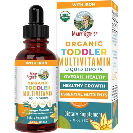 Mary Ruth's Organic Toddler Multivitamin Liquid Drops with Iron Orange Vanilla Vegan  Non-GMO 2 fl oz