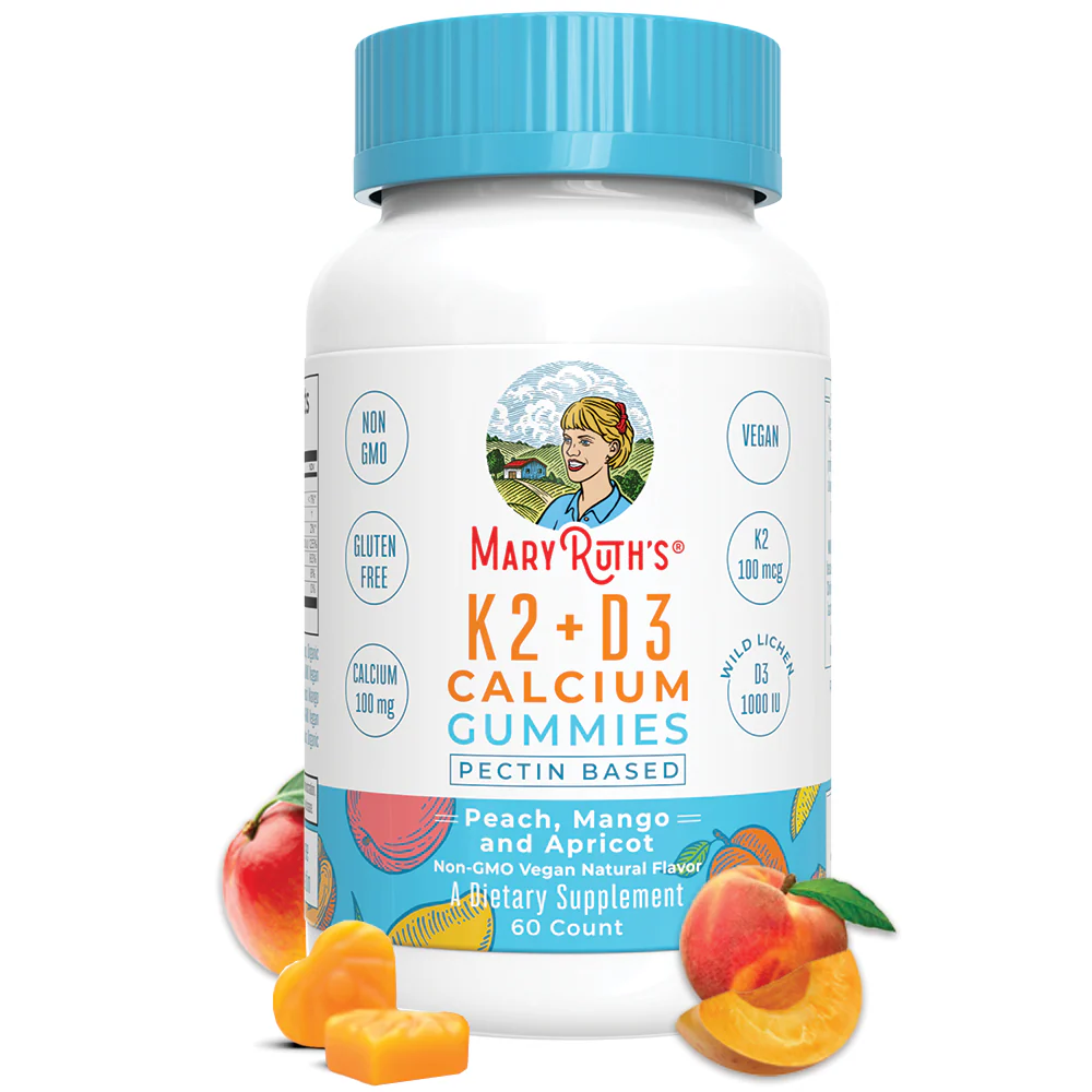 MaryRuth's, K2 + D3 Calcium Gummies, Peach, Mango and Apricot, 60 Gummies