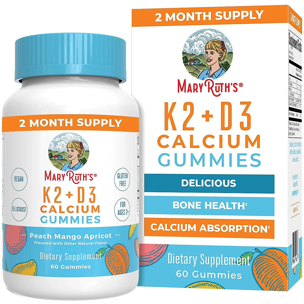 MaryRuth's, K2 + D3 Calcium Gummies, Peach, Mango and Apricot, 60 Gummies - Image 2