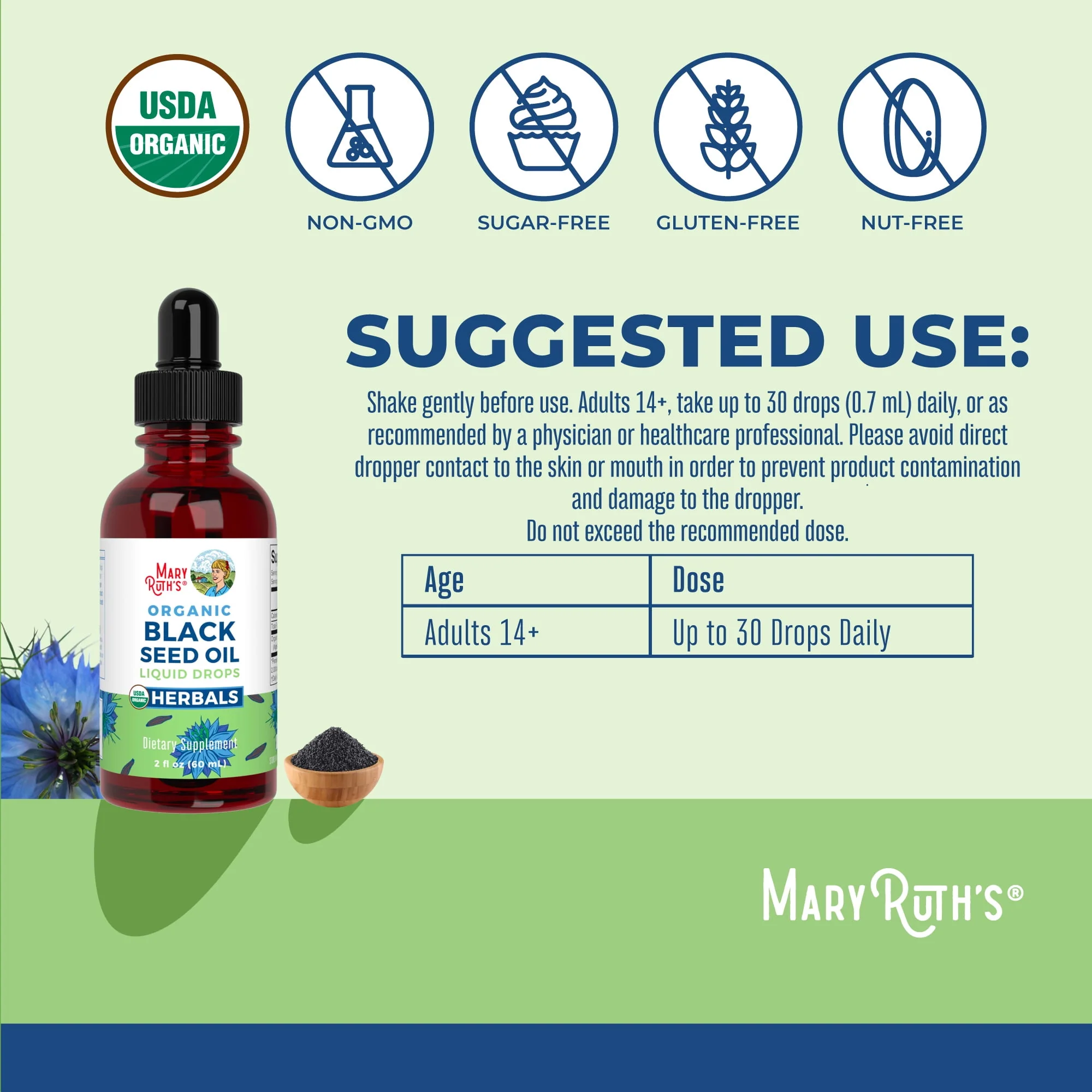Mary Ruth's Organic Black Seed Oil Liquid Drops, 600 Mg, 2 Fl Oz - Image 2