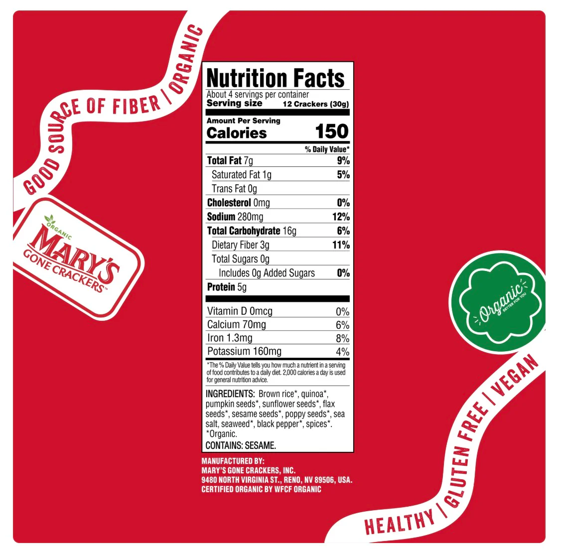 Mary's Gone Crackers Gluten Free Super Seed Classic - 4oz - Image 2