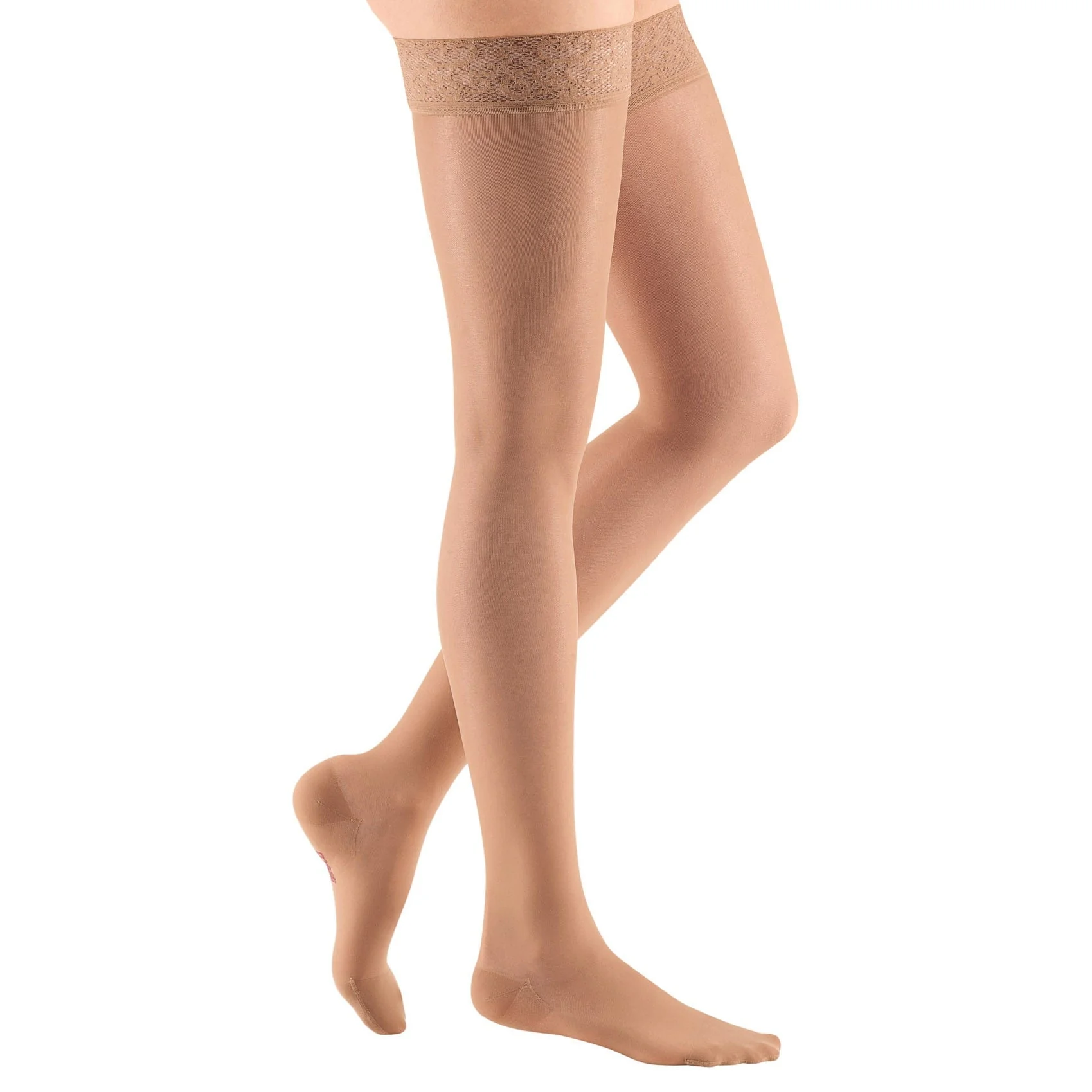 Medi Sheer & Soft Thigh High With Lace Silicone Band 15-20mmHg Closed Toe Natural