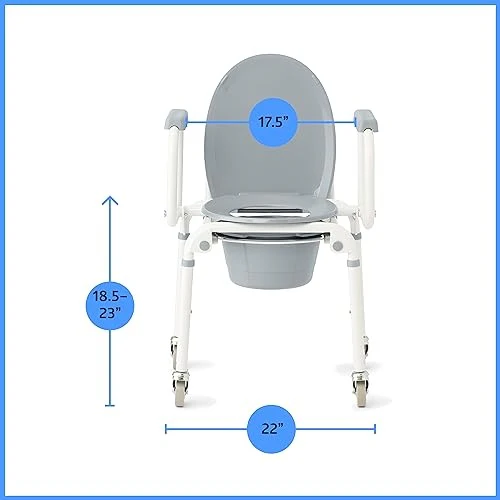 Medline Aluminum Drop-Arm Bathroom Chair Commode with 4 Locking Casters, 300 Lbs. Capacity, for Restroom, Elderly, Adults, Bariatric & Wheelchair Tran - Image 2