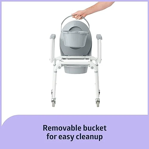 Medline Aluminum Drop-Arm Bathroom Chair Commode with 4 Locking Casters, 300 Lbs. Capacity, for Restroom, Elderly, Adults, Bariatric & Wheelchair Tran - Image 5