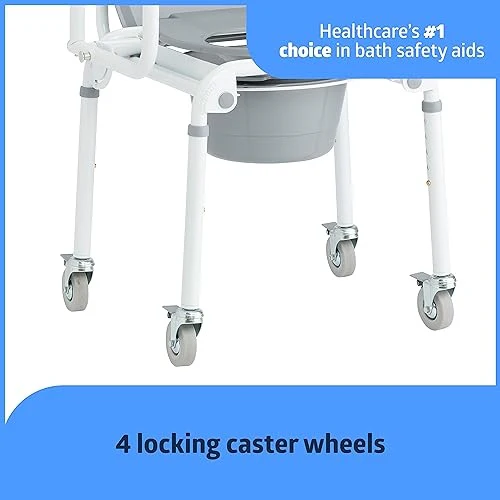 Medline Aluminum Drop-Arm Bathroom Chair Commode with 4 Locking Casters, 300 Lbs. Capacity, for Restroom, Elderly, Adults, Bariatric & Wheelchair Tran - Image 6