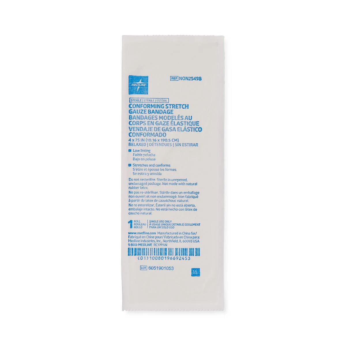 Medline Sterile Conforming Gauze Bandage Roll 4" x 75" NON25498