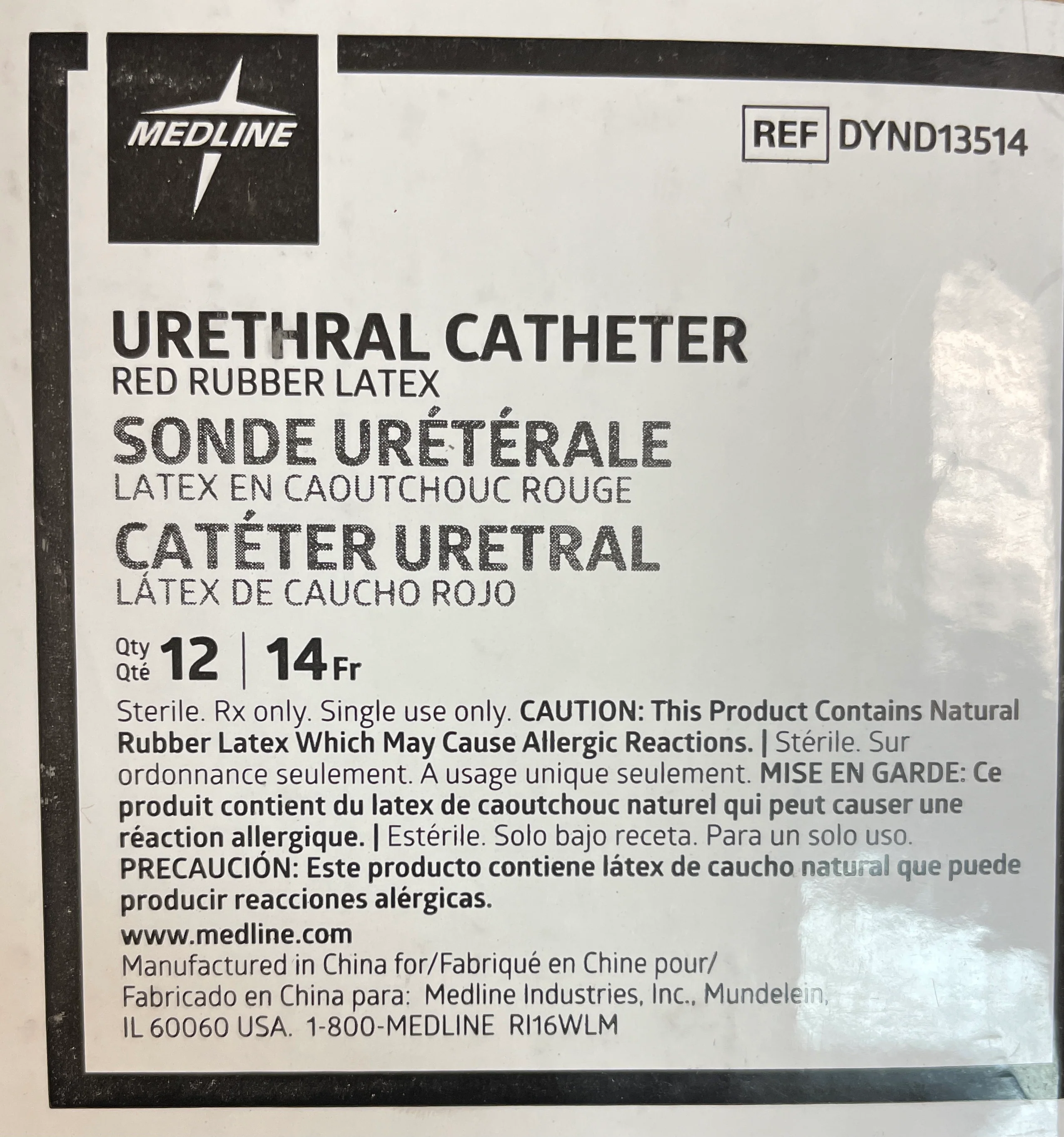 Medline Red Rubber Robinson Urethral Catheters REF DYND13514 - Image 2