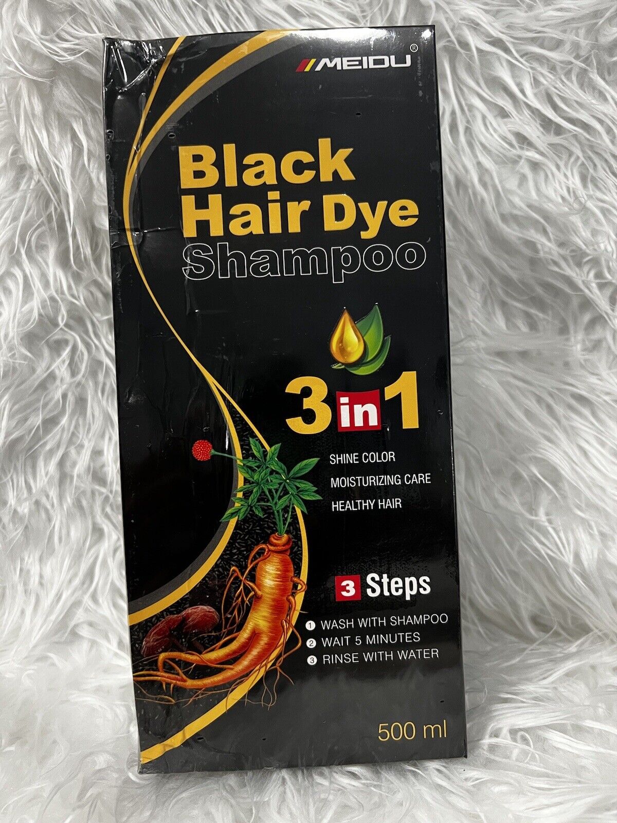 Meidu 3 in 1 Natural Hair Dye Color Shampoo Black 500 ml