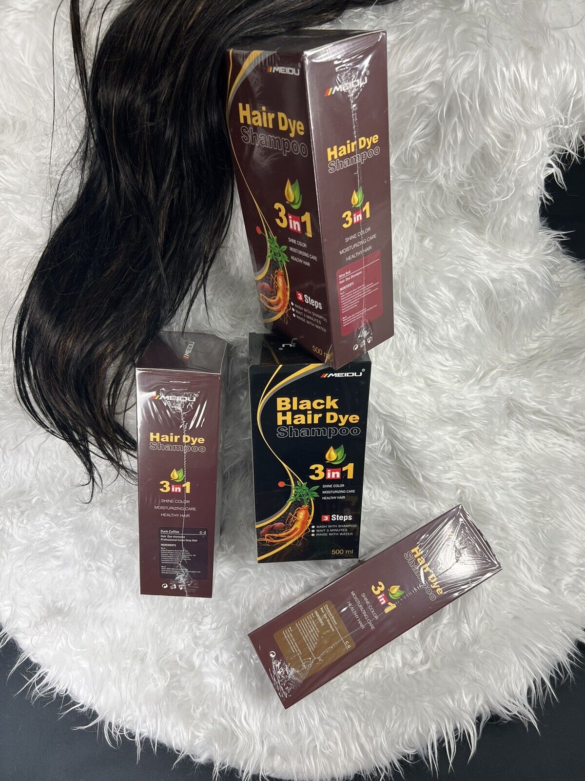 Meidu 3 in 1 Natural Hair Dye Color Shampoo Black 500 ml - Image 10