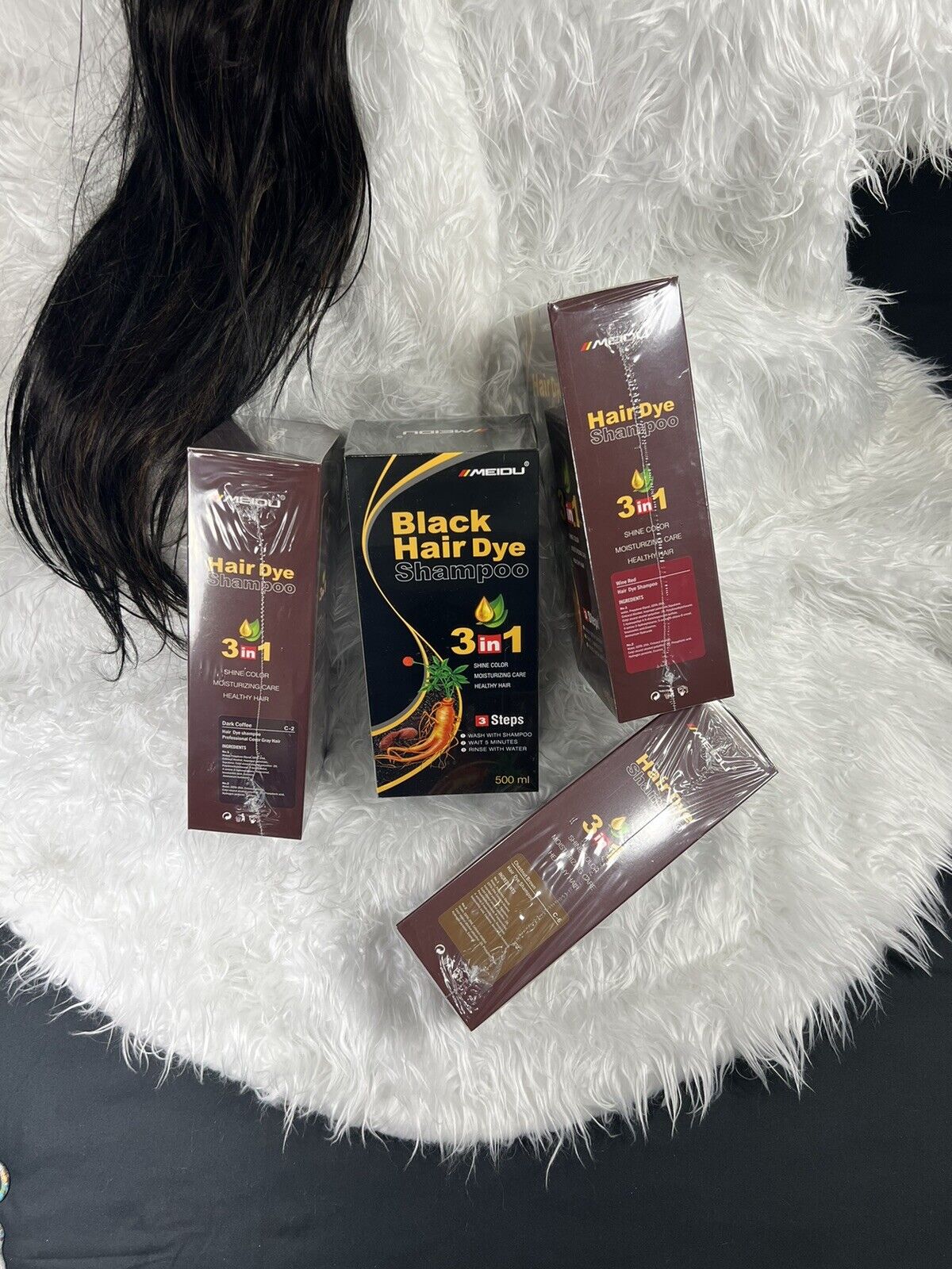 Meidu 3 in 1 Natural Hair Dye Color Shampoo Black 500 ml - Image 11