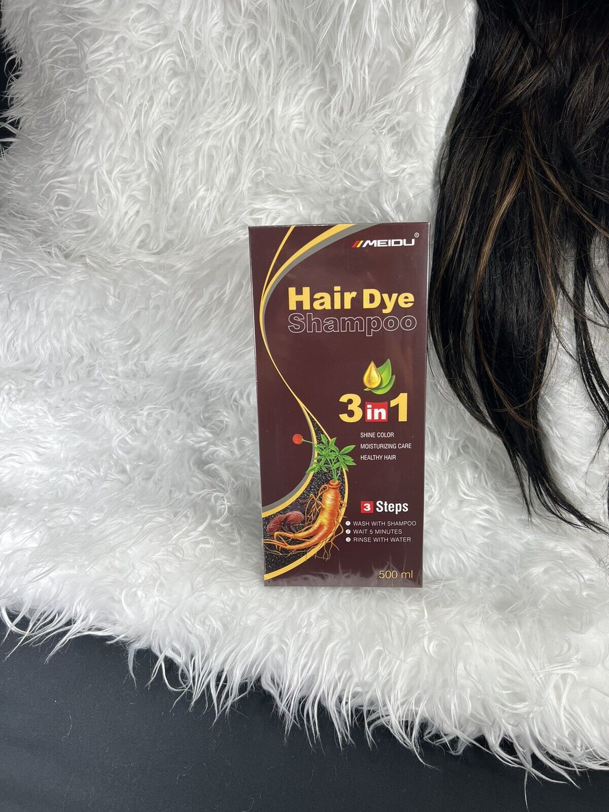 Meidu 3 in 1 Natural Hair Dye Color Shampoo Black 500 ml - Image 3