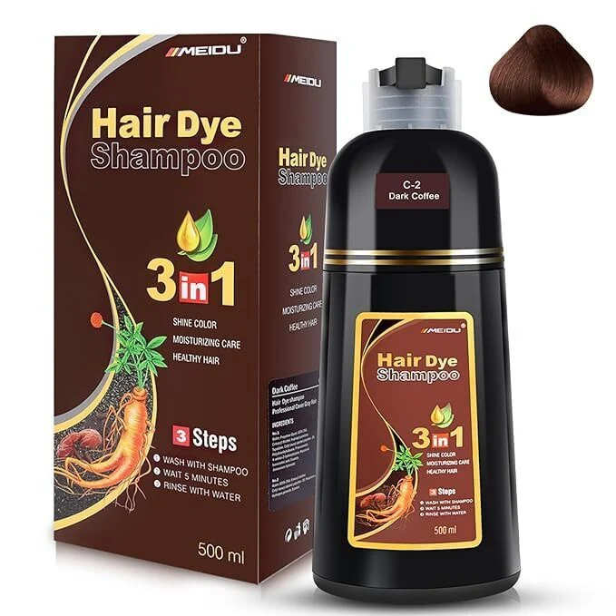 Meidu Hair Dye Color Shampoo 3 in 1 Natural Herb (Dark Brown) 500 ml - Image 4