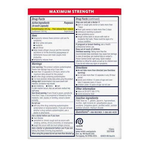 Mucinex Rapid + Clears Maximum Strength Cold Medicine & Expectorant, 16  Liquid Gels - Image 8