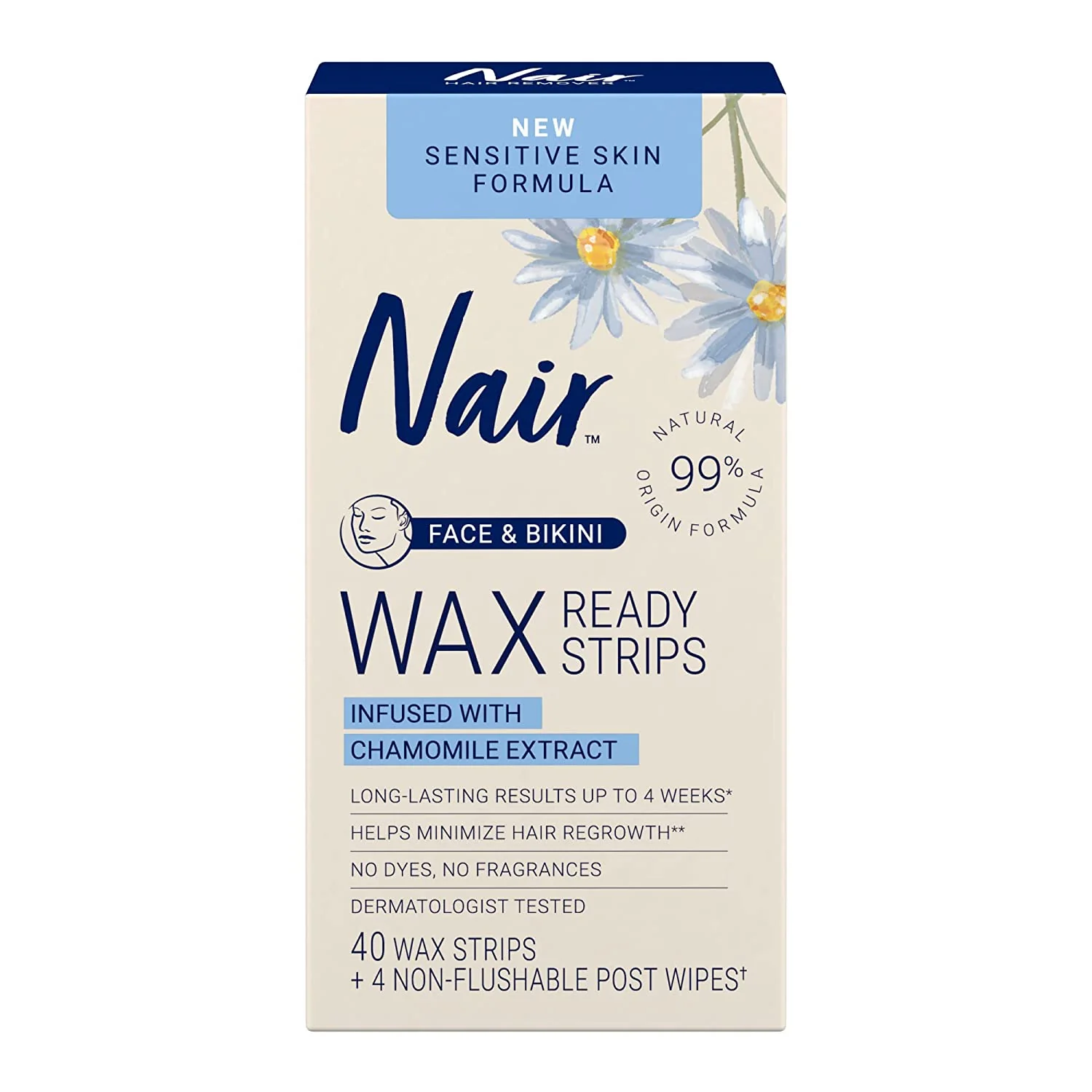 NAIR WAX HAIR REMOVER STRIPS FACE & BIKINI 40 CT