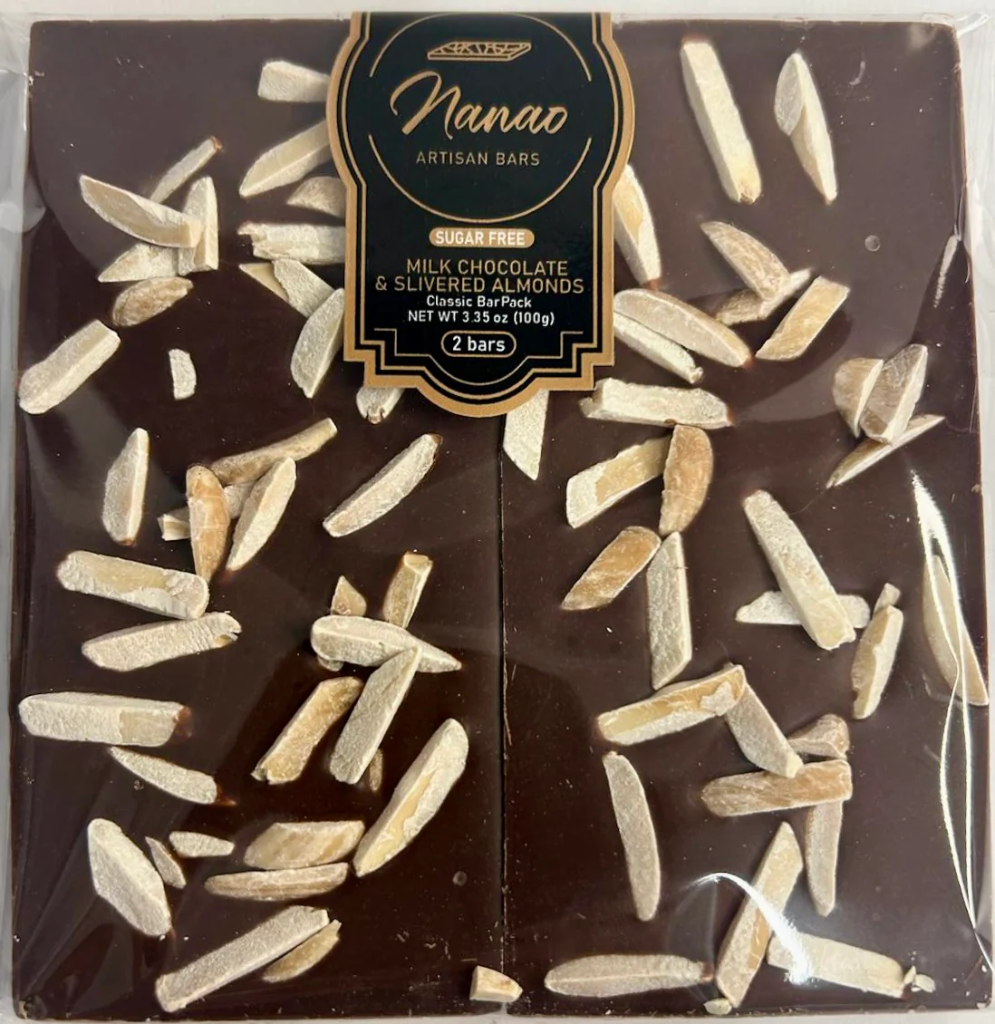 Nanao Sugar Free Slivered Almonds Milk Chocolate Bar 3.35oz