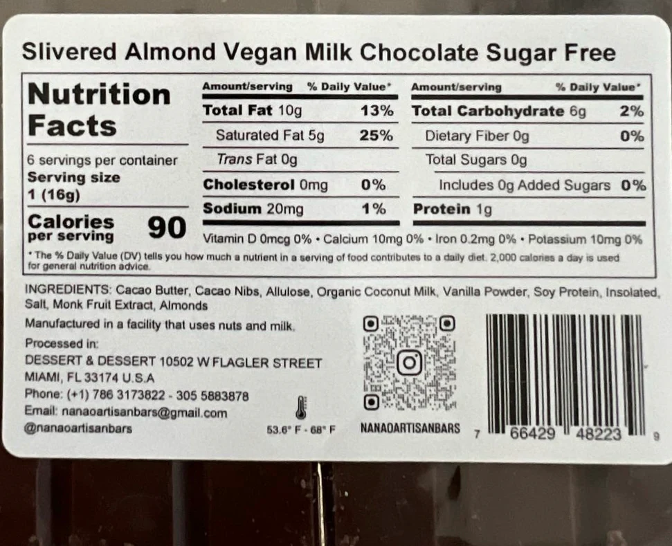Nanao Sugar Free Slivered Almonds Milk Chocolate Bar 3.35oz - Image 2