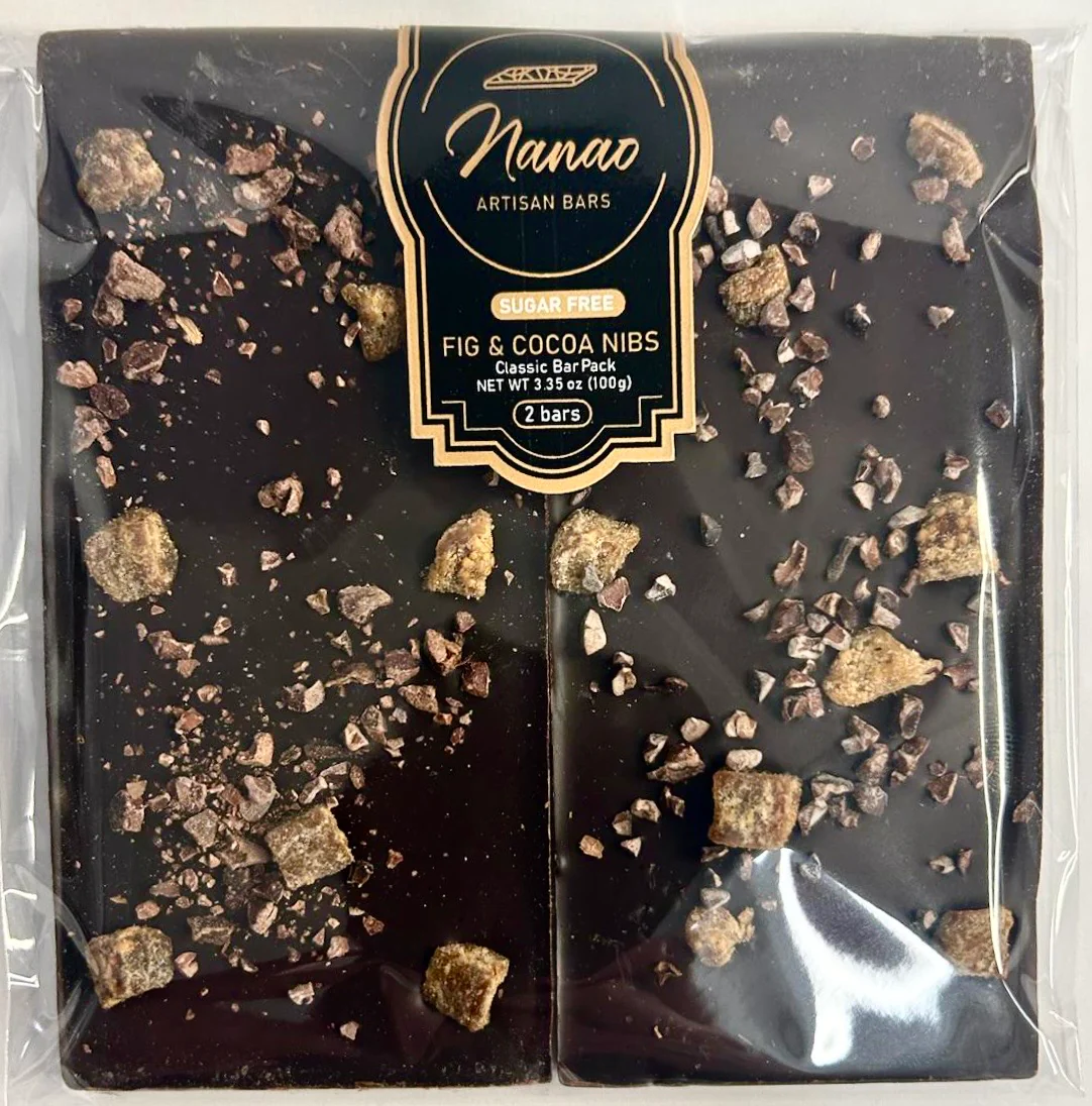 Nanao Sugar Free Nibs & Fig Vegan Dark Chocolate 3.35oz