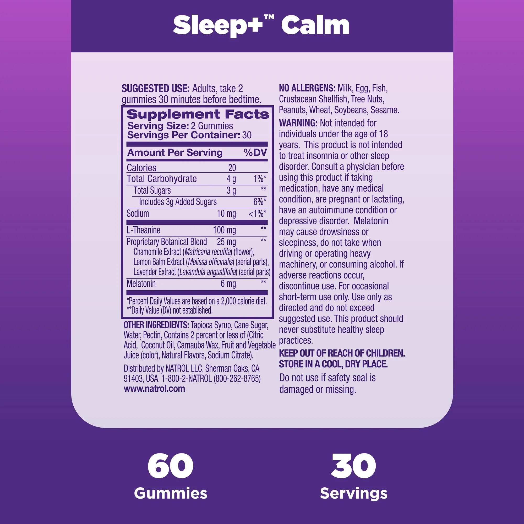 Natrol Sleep + Calm Melatonin 60 Gummies Strawberry - Image 2