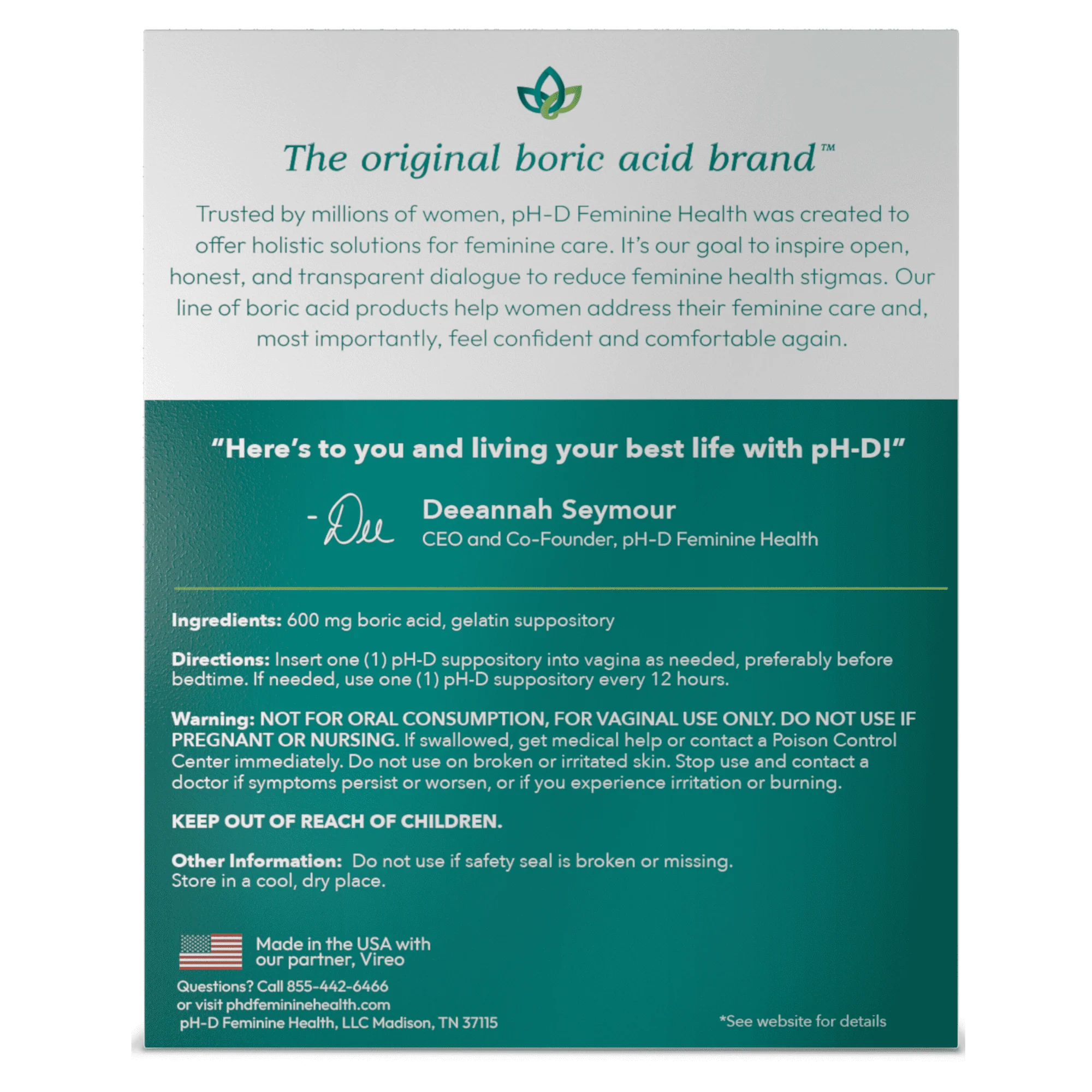 Natural Ph-D Femenine Health Vaginal Suppositories 24ct - Image 2