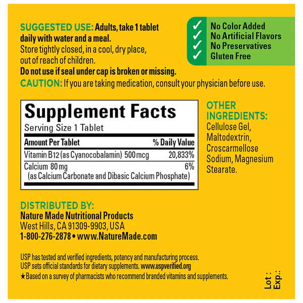 Nature Made Vitamin B12 500 mcg 100 Tablets - Image 2