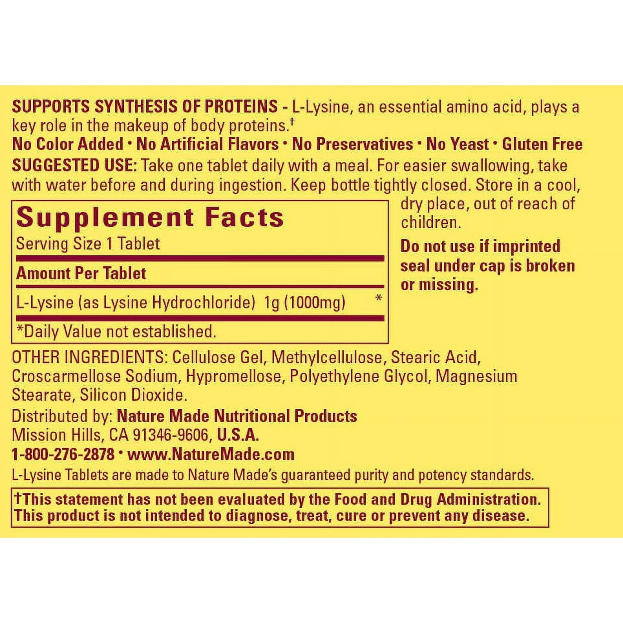 Nature Made L Lysine 1000mg Tablets 60ct - Image 2