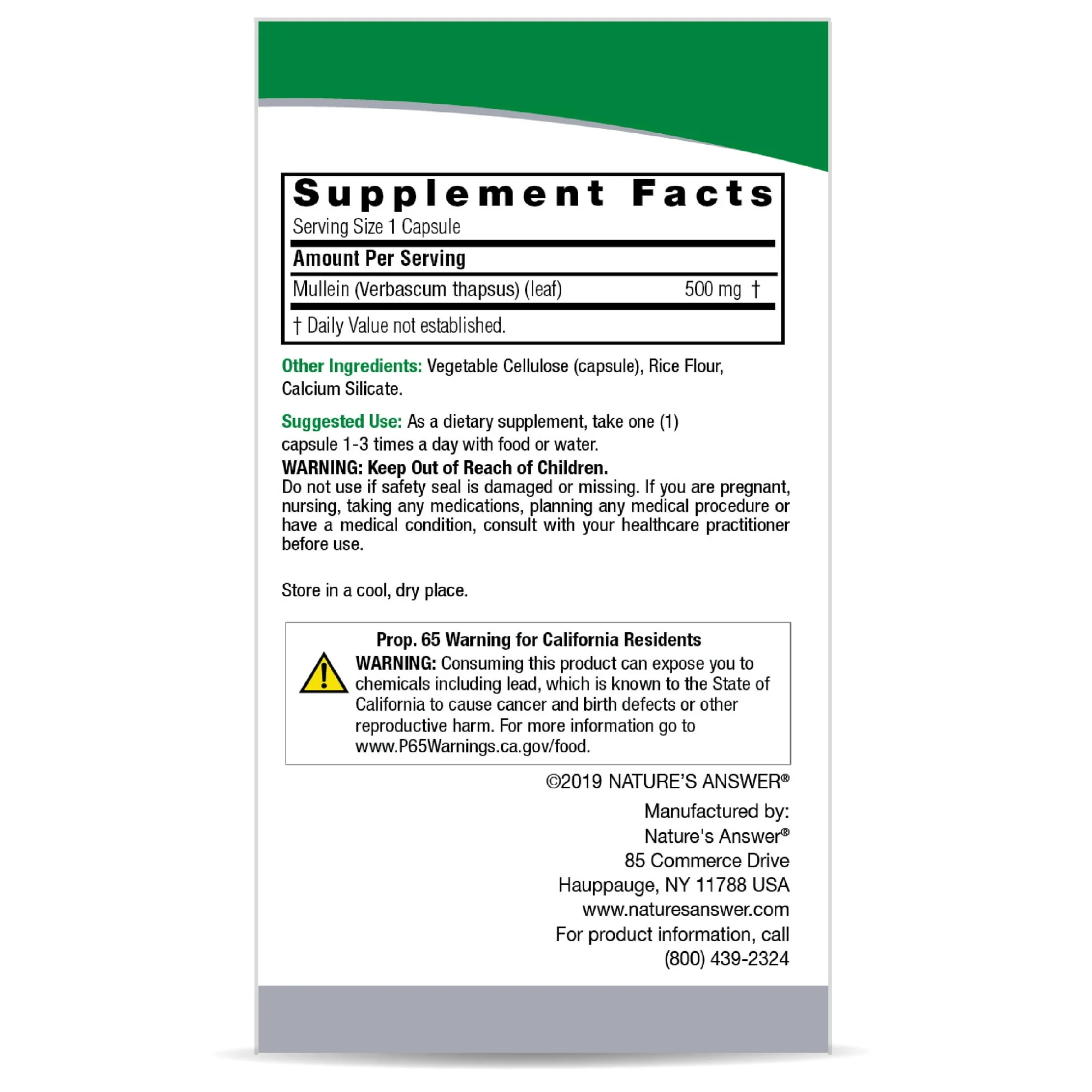 Nature's Answer Mullein Leaf Support 500mg 90 Vegetarian Capsules - Image 2