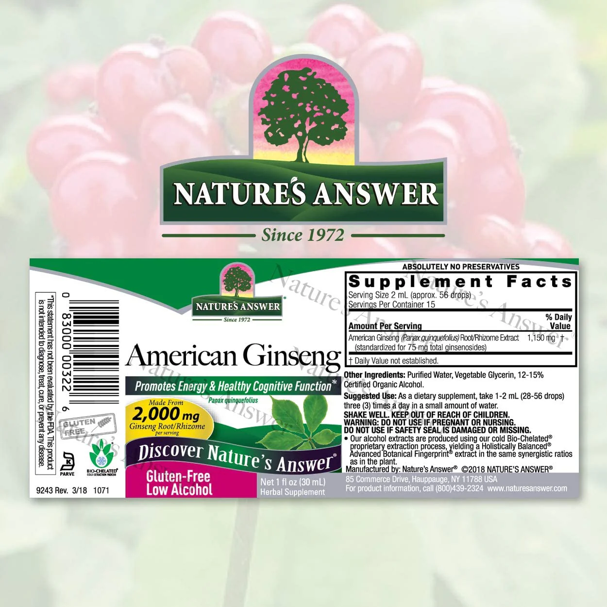 NATURES ANSWER AMERICAN GINSENG EXTRACT 1Oz - Image 2