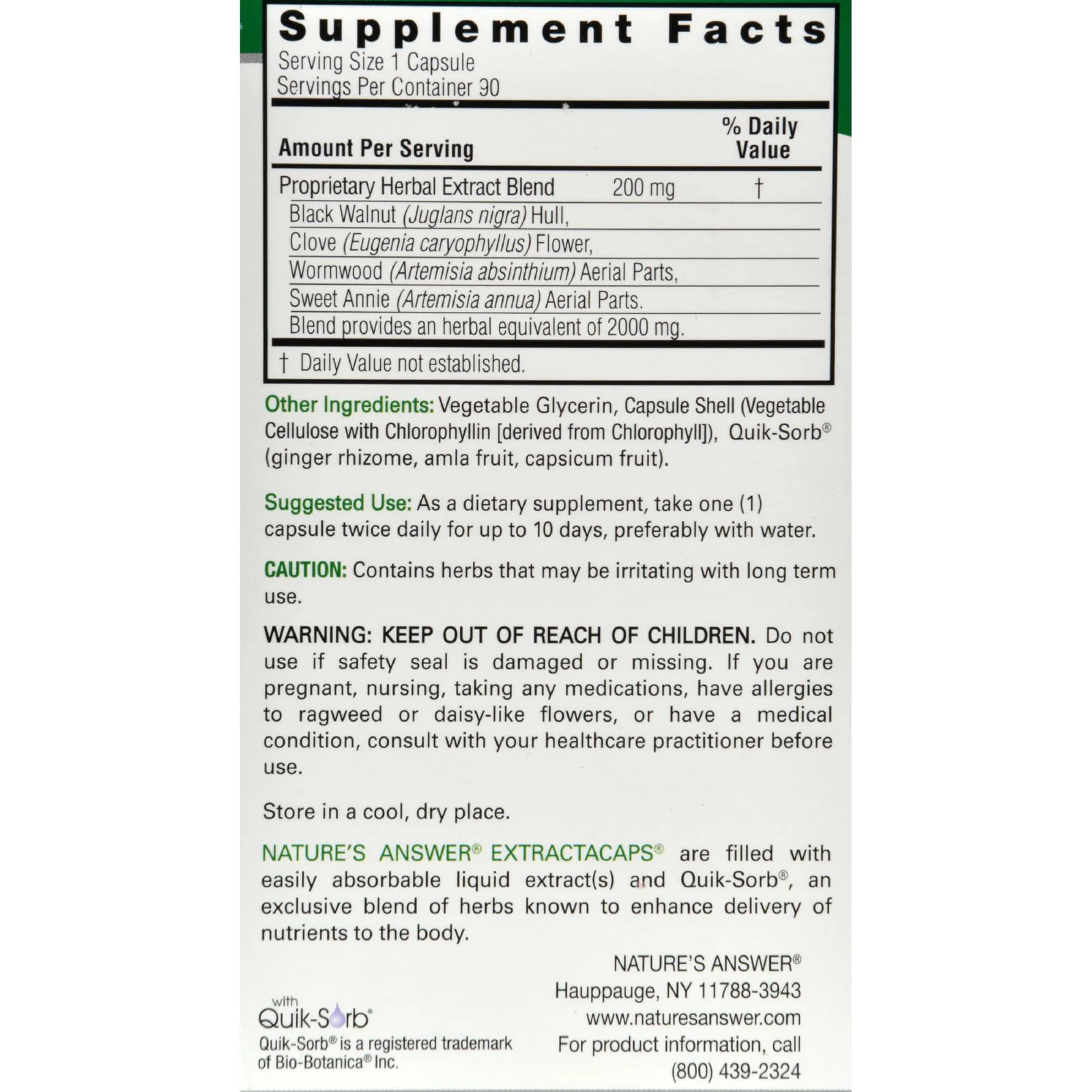 Nature's Answer Black Walnut Capsules 90ct - Image 2