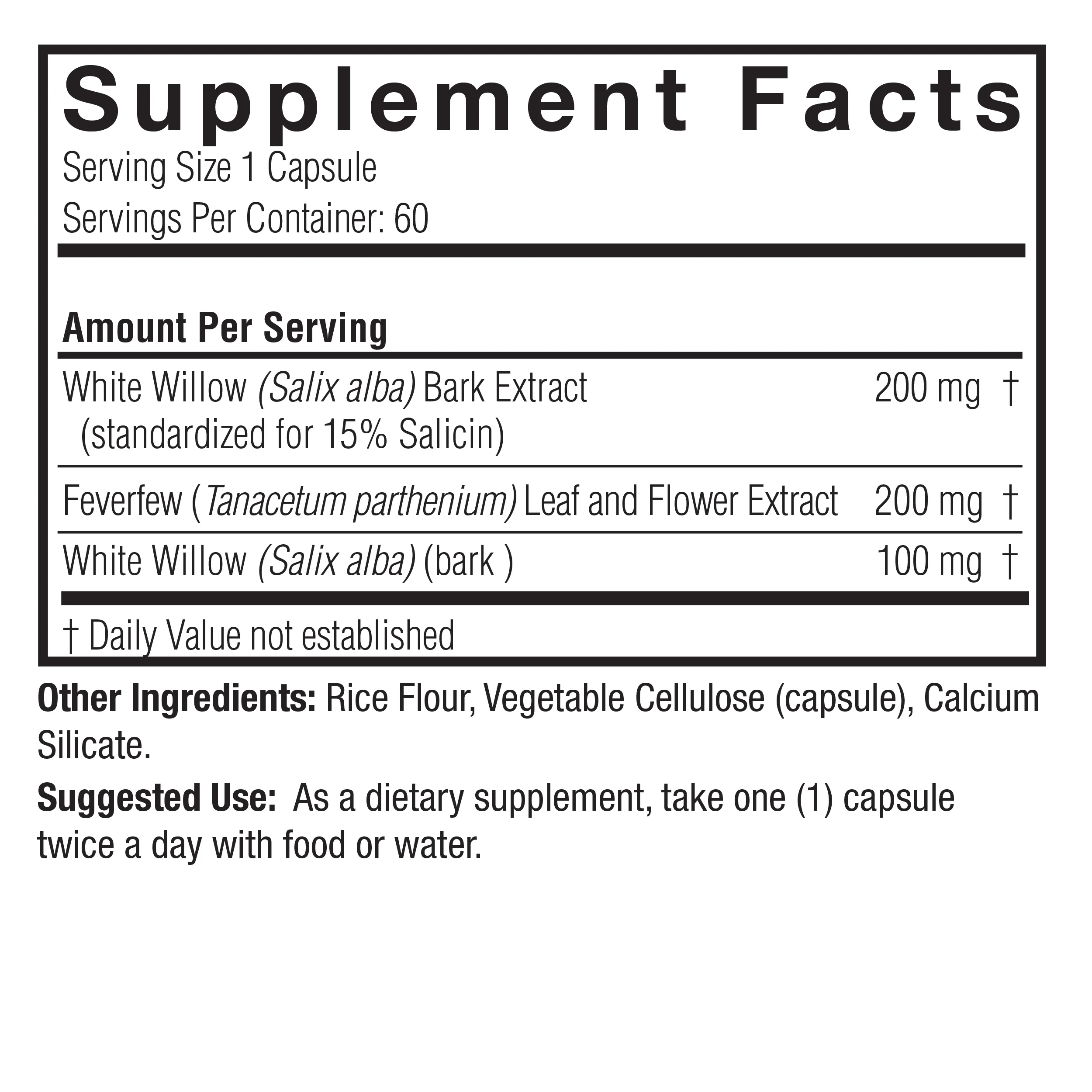 Nature's Answer White Willow Capsules 60ct - Image 2