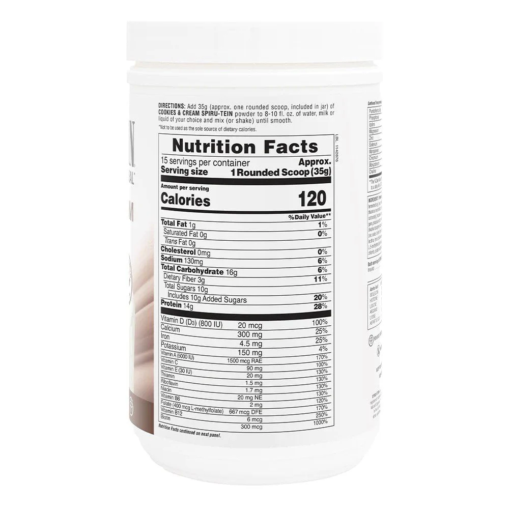 Nature's Plus Spirutein Cookies Cream 1.15lb - Image 2