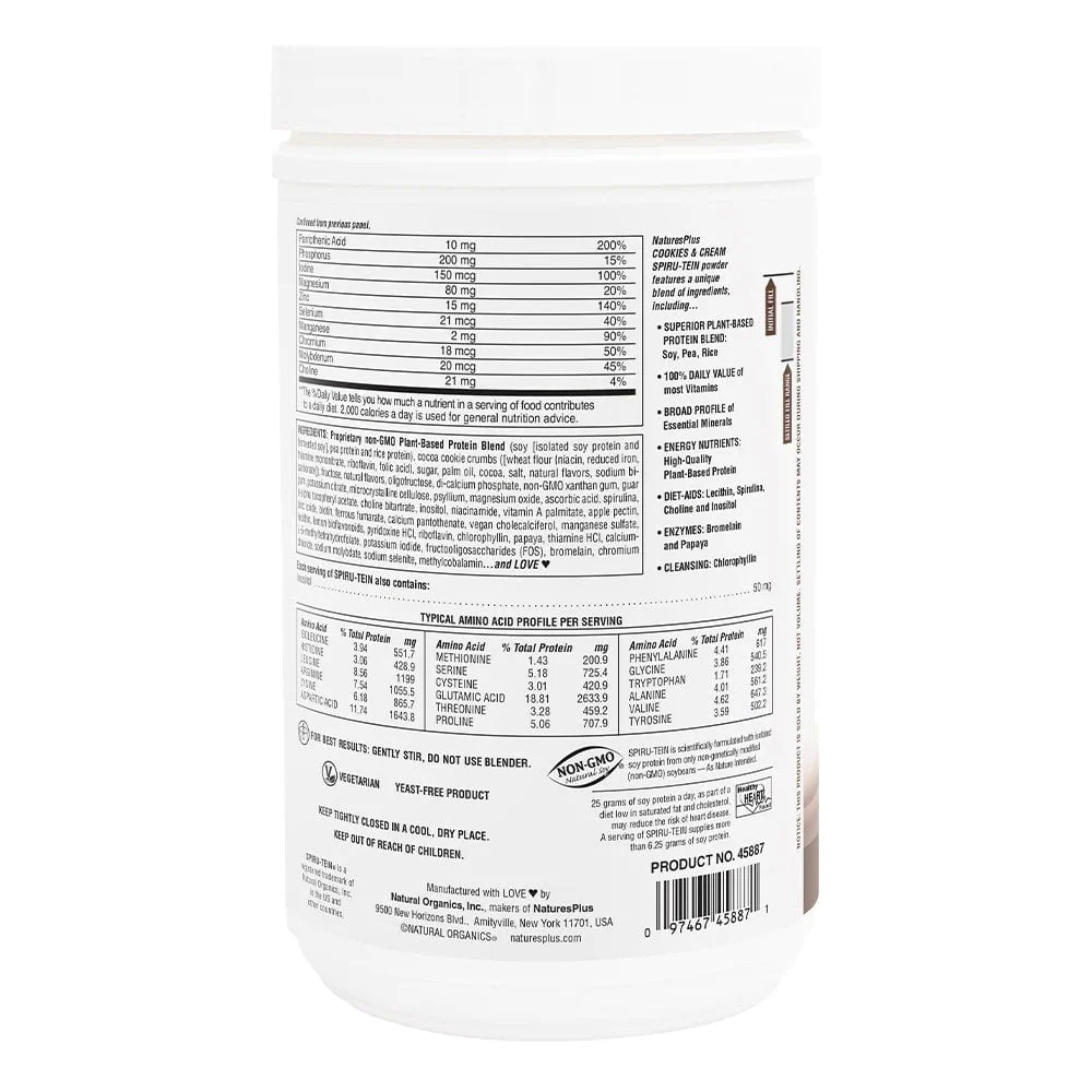 Nature's Plus Spirutein Cookies Cream 1.15lb - Image 3