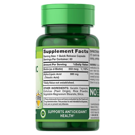 Nature's Truth Alpha Lipoic Acid Plus Biotin 60 Capsules - Image 2