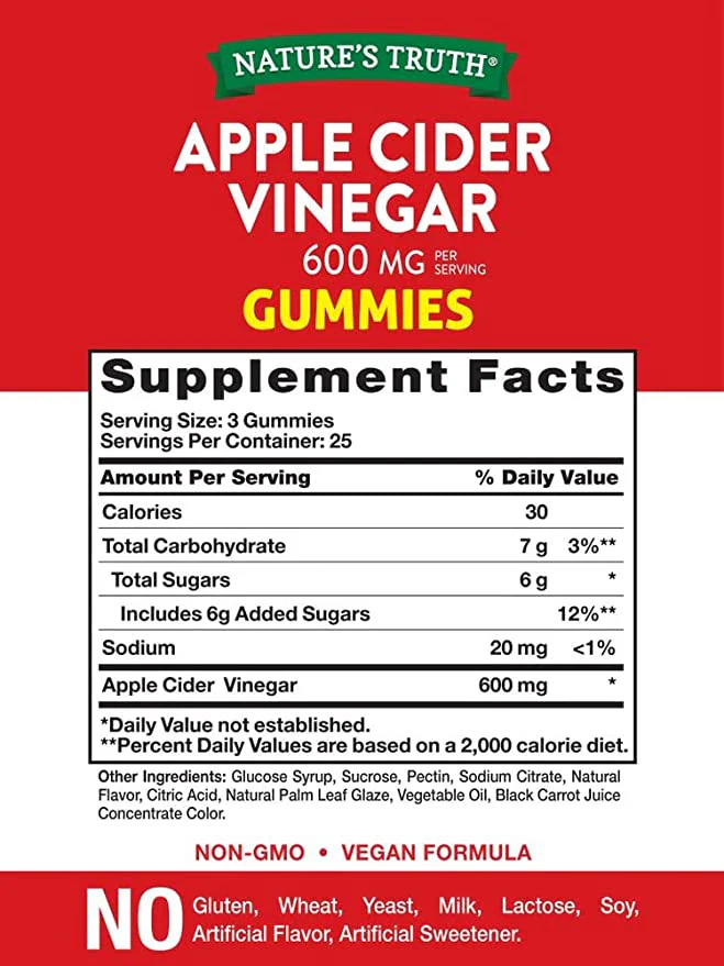 Nature's Truth Apple Cider Vinegar 600mg 75 Gummies - Image 3