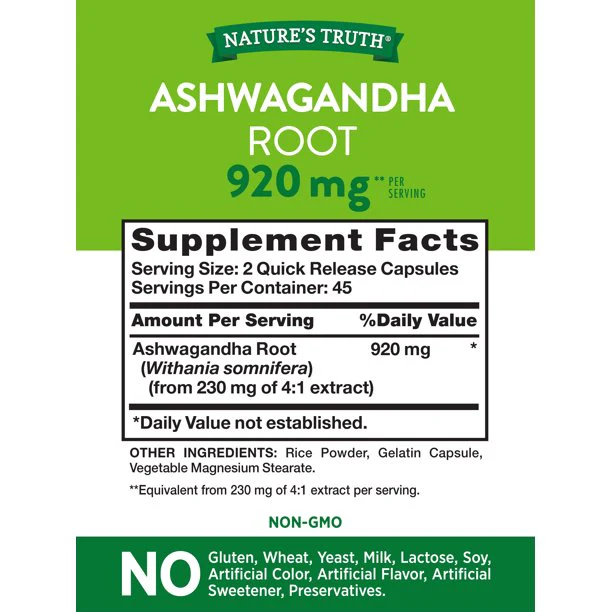 Nature's Truth Ashwagandha Root 920 mg 90 Capsules - Image 2