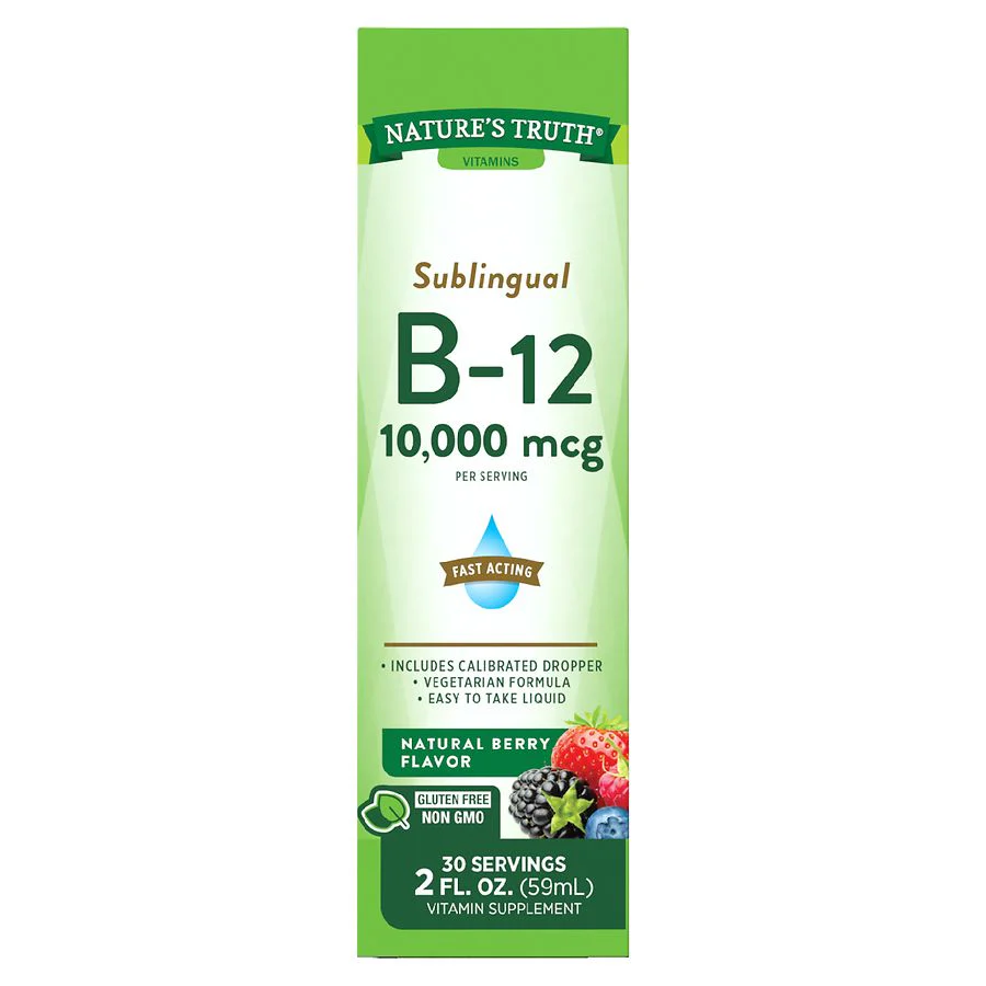 Natures Truth Sublingual B12 10,000mcg Liquid Natural Berry Flavor 2 Oz