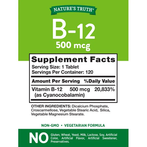 Nature's Truth B-12 500 mcg 120 Tablets - Image 2