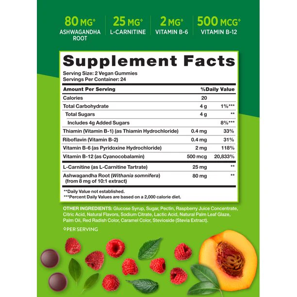 Nature's Truth B-Energized + B Vitamins L-Carnitine Ashwagandha 48 Gummies - Image 2