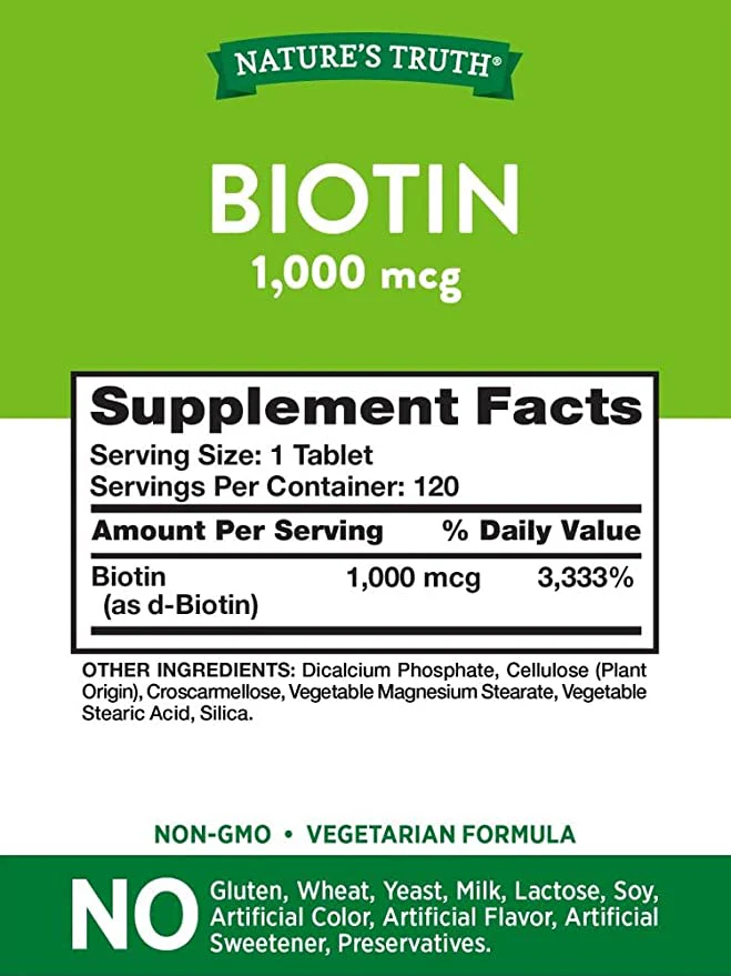 Nature's Truth Biotin 1000 mcg 120 Tablets - Image 2