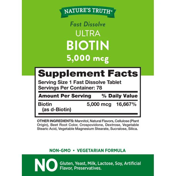 Nature's Truth Ultra Biotin 5,000mcg 78 Fast Dissolve Tablets Berry - Image 2