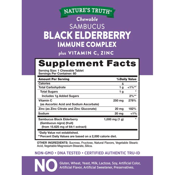 Nature's Truth Elderberry + Vitamin C Zinc Natural Berry 50 Chewable Tablets - Image 2