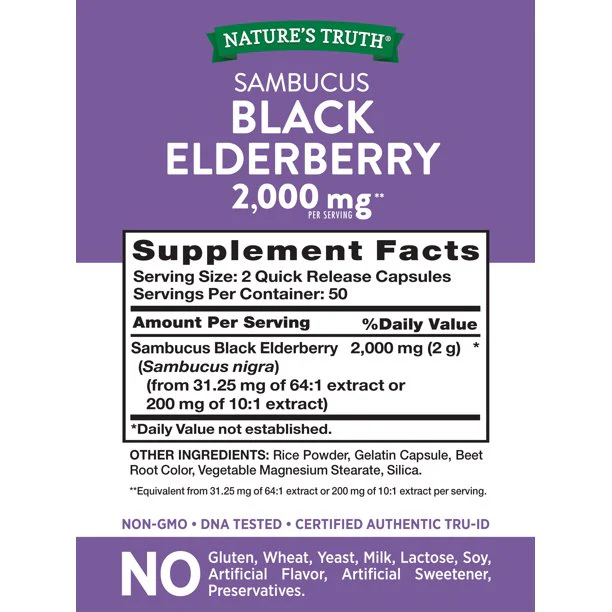 Nature's Truth Sambucus Black Elderberry 100 Capsules - Image 2