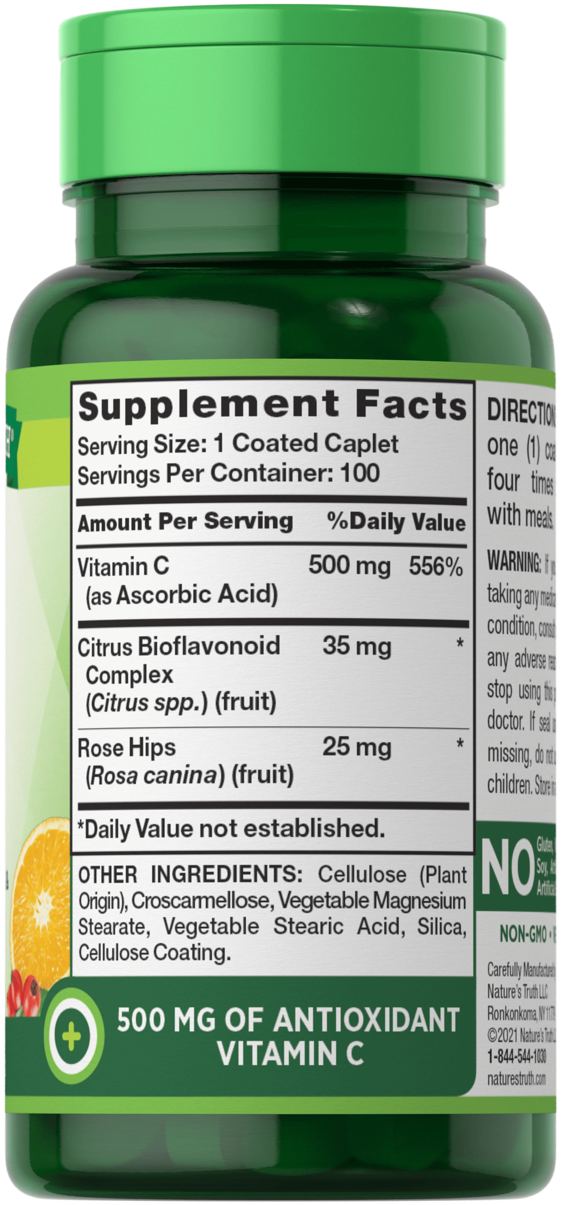 Nature's Truth Vitamin 500 mg Plus Bioflavonoids & Wild Rose Hips 100 Caplets - Image 2