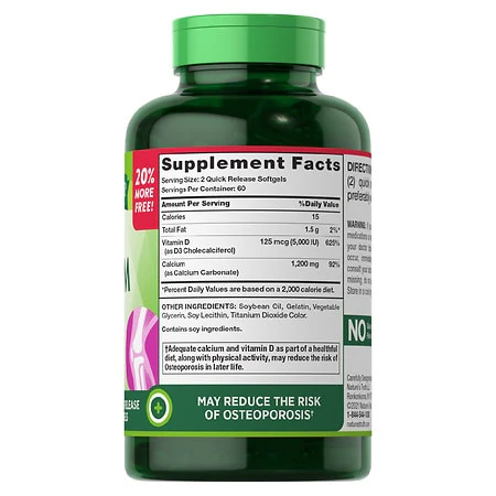 Nature's Truth Absorbable Calcium 1200mg Plus D3 5000 IU 120 Softgels - Image 2