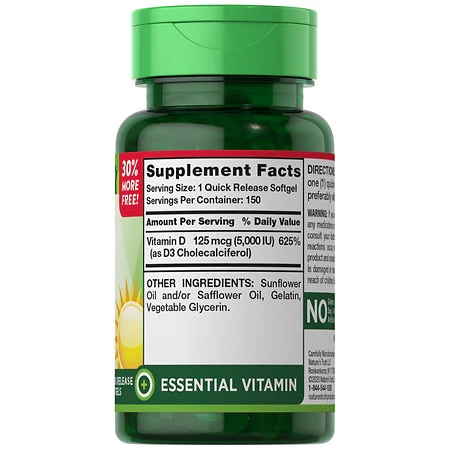 Nature's Truth High Potency Vitamin D3 5000 IU 130 Softgels - Image 2